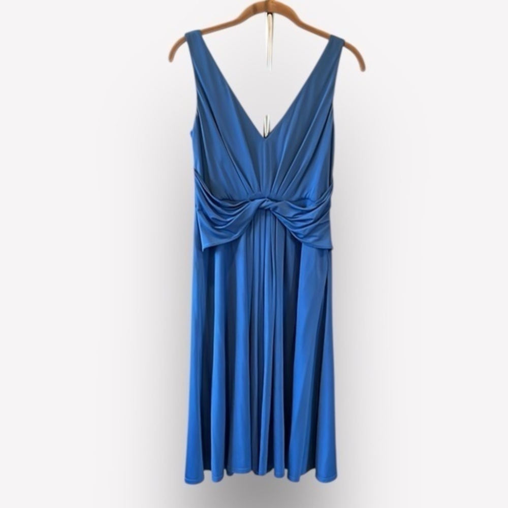 🍭Elie Tahari Grecian blue dress draped flowy deep v-neck sleeveless small